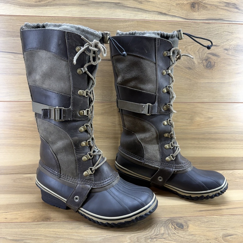 Sorel Conquest Carly Equestrian Strap Tall Boot Womens 9 Brown Duck Snow Outdoor
